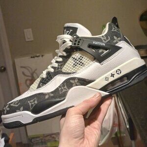 Men's  Black White Custom Sneakers Jordan 4s No Box
